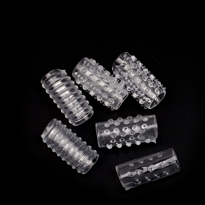 Crystal Caterpillar Textured Locking Ring 6-Pack, Transparent Soft Silicone-Style Cock Rings — detail image 3