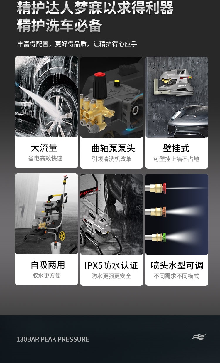 Jeps F22-S High-Pressure Car Washing Machine Household Cleaning Machine Car Wash Water Gun All-Copper Crankshaft Pump Head Sensor Motor