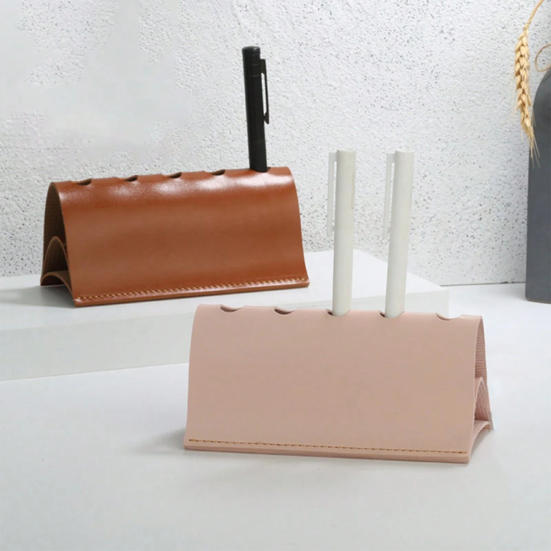 Vintage Multifunctional Creative Pen Holder Office Stationery Cosmetic Brush Storage Rack Desktop Leather Pen Holder Pen Holder