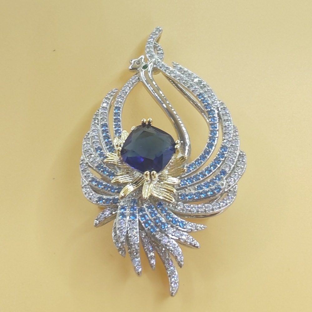 Phoenix Brooch High-End Blue Crystal Corsage Pendant Dual-Purpose Elegant Pin Coat Suit Clothing Accessories