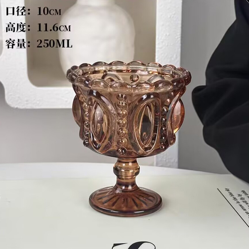 浮雕甜品宽口玻璃杯高颜值女生夏天加厚糖水碗高脚雪糕冰淇淋杯子|undefined