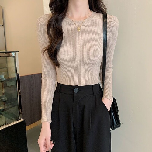 Sweater 2025 new women's tight-fitting black underlining shirt autumn and winter foreign style round collar long-sleeved sweater top