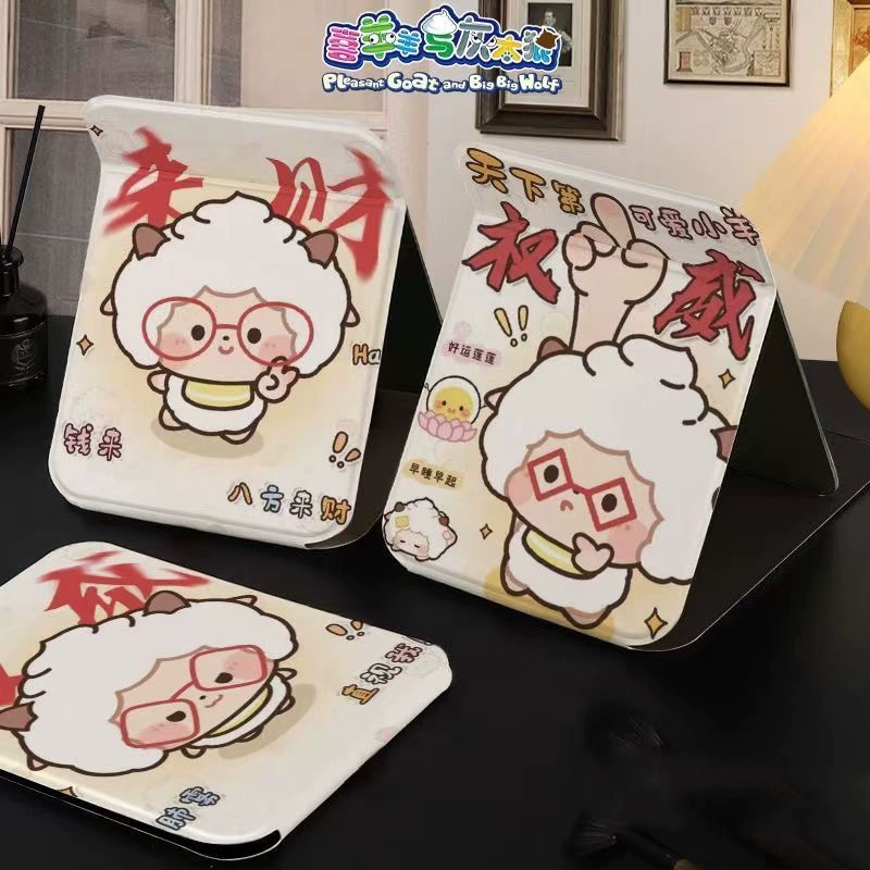 Симпатичное складное зеркало Meiji and Rat, дорожное зеркало для макияжа, кожаное маленькое зеркало, студенческое общежитие, настольное легкое