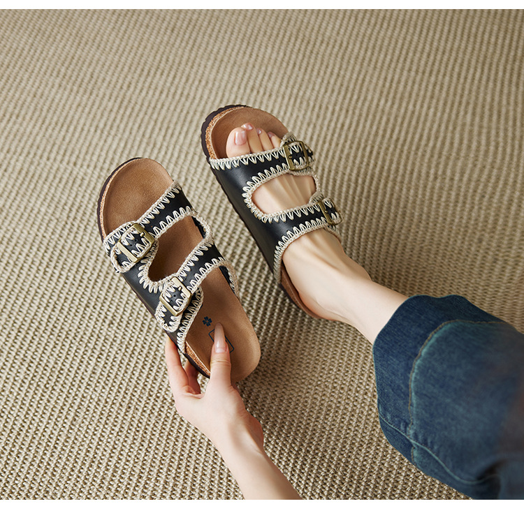Sandal Birkenstock đế dày hở mũi quai thắt lưng cho nữ — đen chi tiết 15