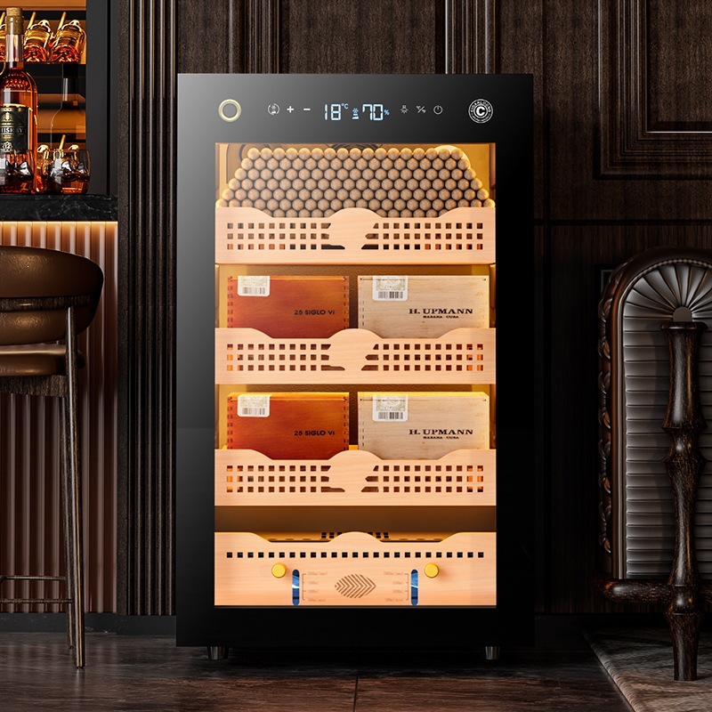 Qie Long CL-28C cigar cabinet constant temperature and humidity cedar wood refrigerated compressor negative ion ammonia removal WiFi cigar cabinet