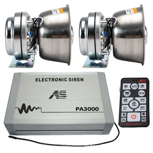 PA3000E Car Electronic Alarm Siren 12V Wireless Remote Control Siren High-Pitched Sound + Stainless Steel Speaker