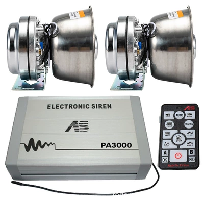 PA3000E Car Electronic Alarm Siren 12V Wireless Remote Control Siren High-Pitched Sound + Stainless Steel Speaker
