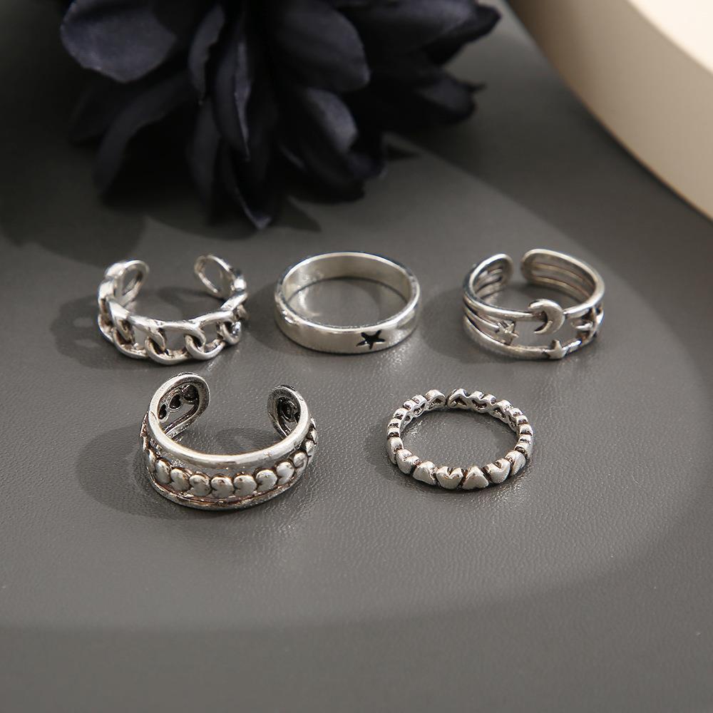 Retro Geometric Moon Heart Shape Alloy Plating Women's Rings 5 Piece Set display picture 5