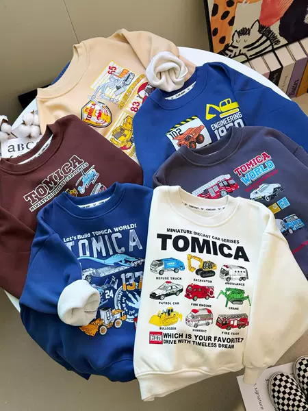 Children's Sweatshirt, New Autumn Style, Kids' Car-Themed Sweatshirt, Boys' Fleece-Lined Long-Sleeve Top, Boys' Autumn and Winter Pullover