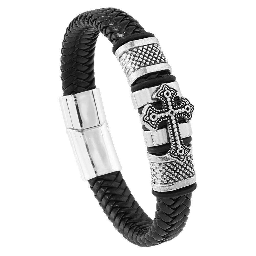 Bracciale in pelle intrecciata uomo impermeabile stile robusto_voghion.com