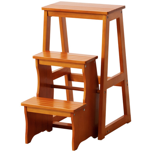 Trojan solid wood folding ladder stool household three-step climbing stool dual-purpose ladder chair indoor multi-functional pedal staircase