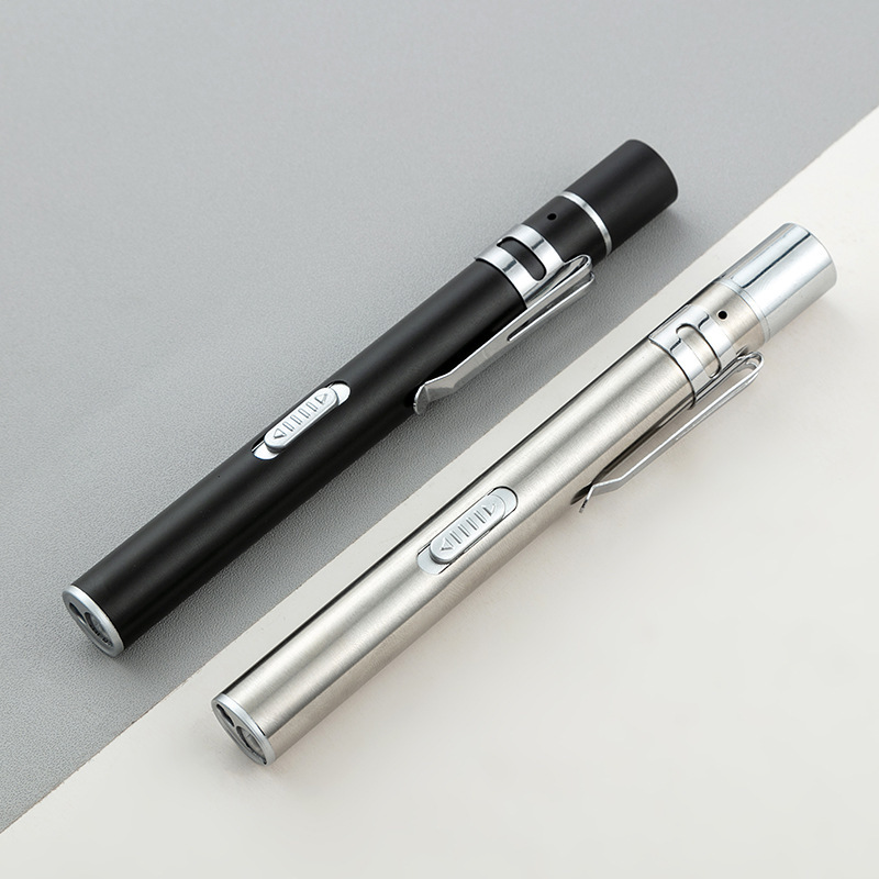 Medical USB rechargeable flashlight rear-press flashlight yellow and white dual-light oral lamp pupil pen dual-light morning inspection le