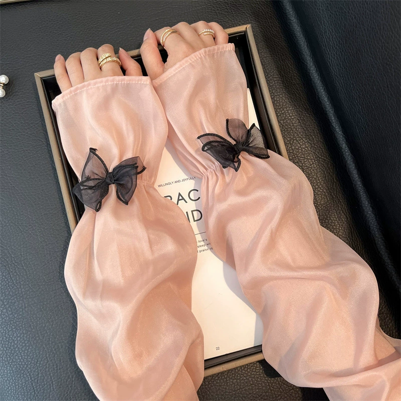 Silk summer sleeves with bow, gloves, protection sleeve, sun protection, UV protection