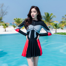 跨境女式速干防晒泳衣保守裙式分体潜水服长袖温泉冲浪沙滩水母衣