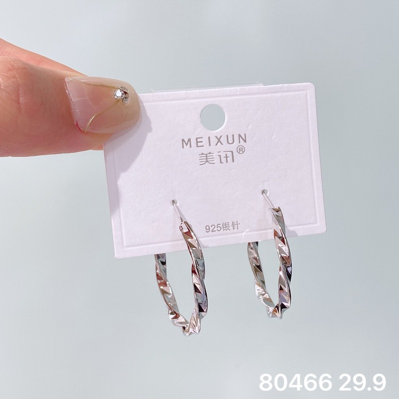 Meixunの新しいヨーロッパとアメリカのファッショナブルな無地のイヤリング、ニッチな個性、925シルバー針のトレンディなイヤリング、女性用の多用途イヤリング|undefined