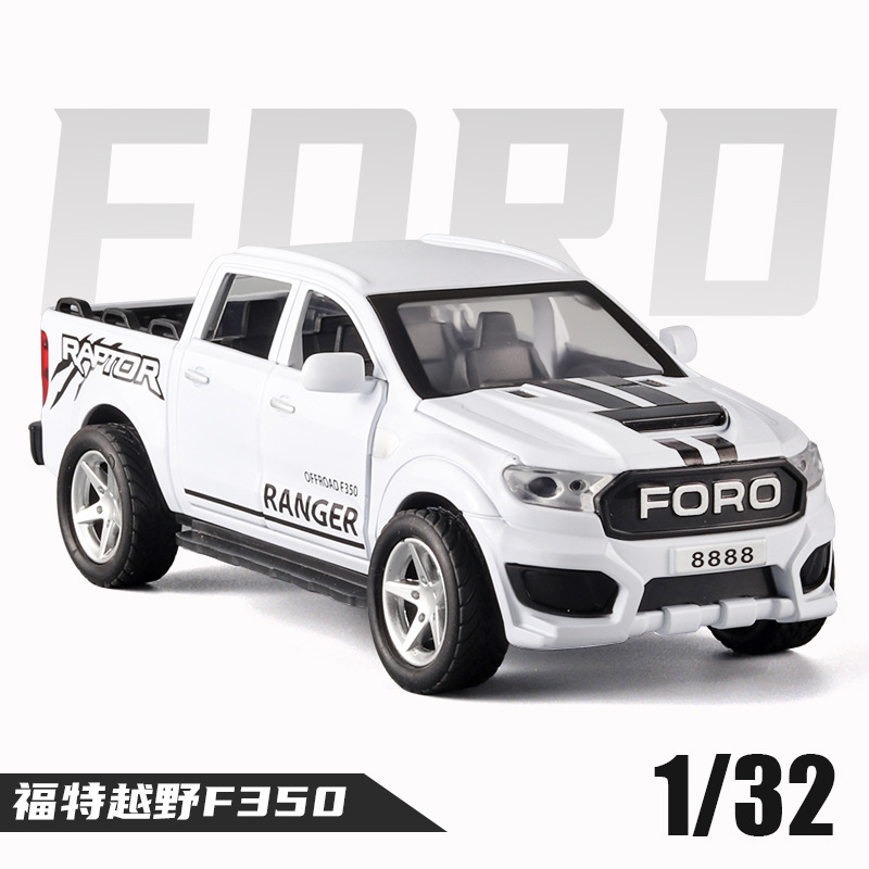 (En caja) 1:32 Ford F350 aleación modelo de coche neumático de repuesto desmontable pull back sonido y luz niños pickup off-road vehículo