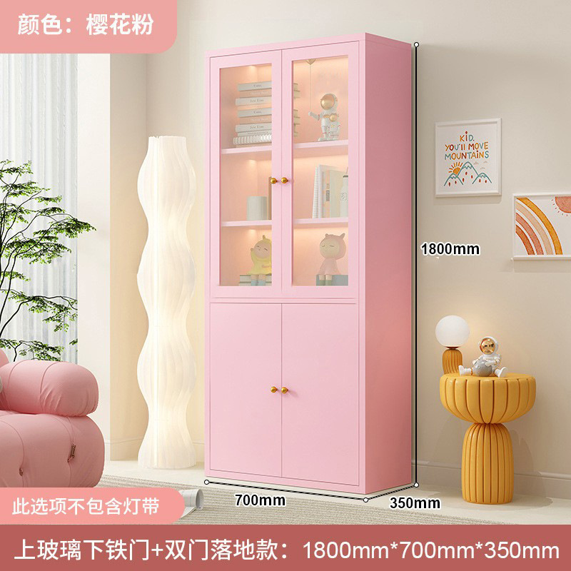 スチール製本棚収納キャビネットリビングルーム収納キャビネット家庭用ディスプレイキャビネットガラス扉防塵本棚シンプルモダンアイアンアート