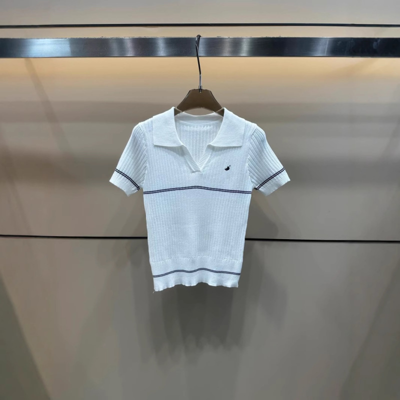2025 新しい夏のポロポニー小さな V ネックニット半袖ラペルプルオーバールーズで多用途な女性のトップス|undefined