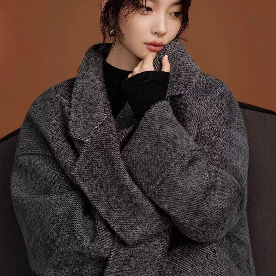 Solid Color Korean Classy Autumn and Winter Double-Sided Sheep Outwear Women's Loose Mid-Length Classy Woolen Velvet Outwear Large Size