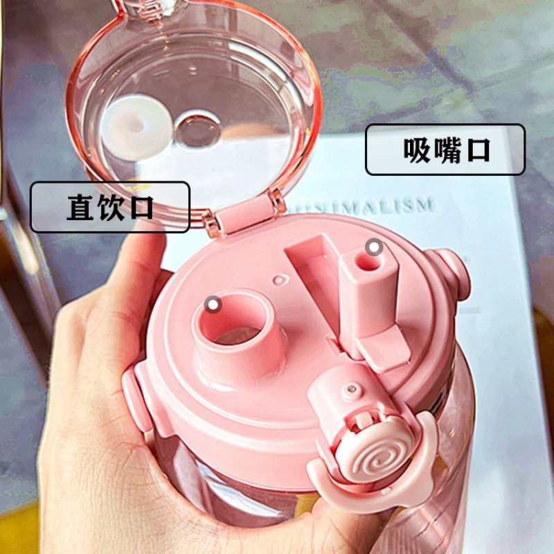 容量水杯带吸管刻度2000ml运动军训耐高温水壶男女便携塑料杯|undefined