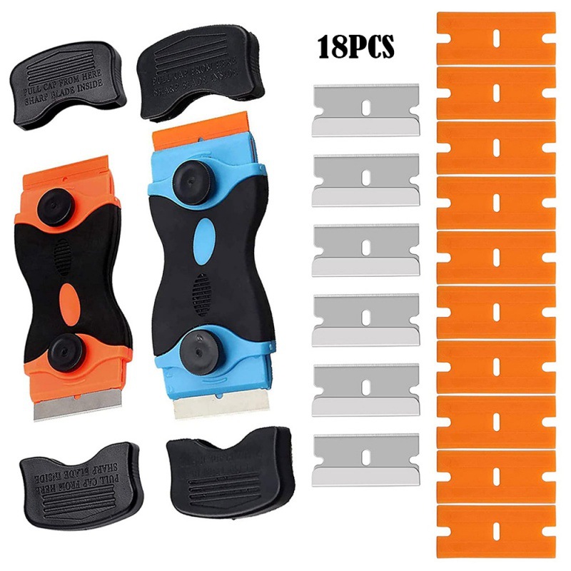 18件套装双刃刀片刮刀套装，带 10 件塑料刀片和 6 件金属刀片