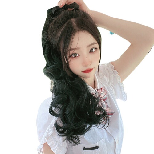 Wholesale factory-direct European and American-style double ponytail wigs—long, curly, breathable micro-ring clip-in extensions with braided designs