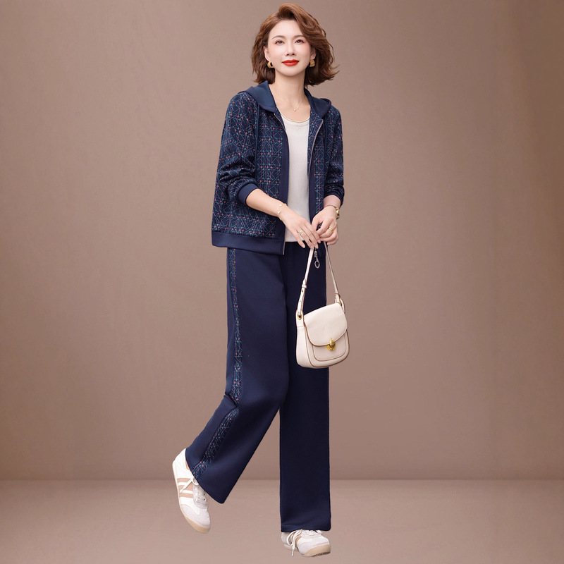 2025新款妈妈秋装运动套装洋气中老年外套女春秋时尚休闲连帽上衣|undefined