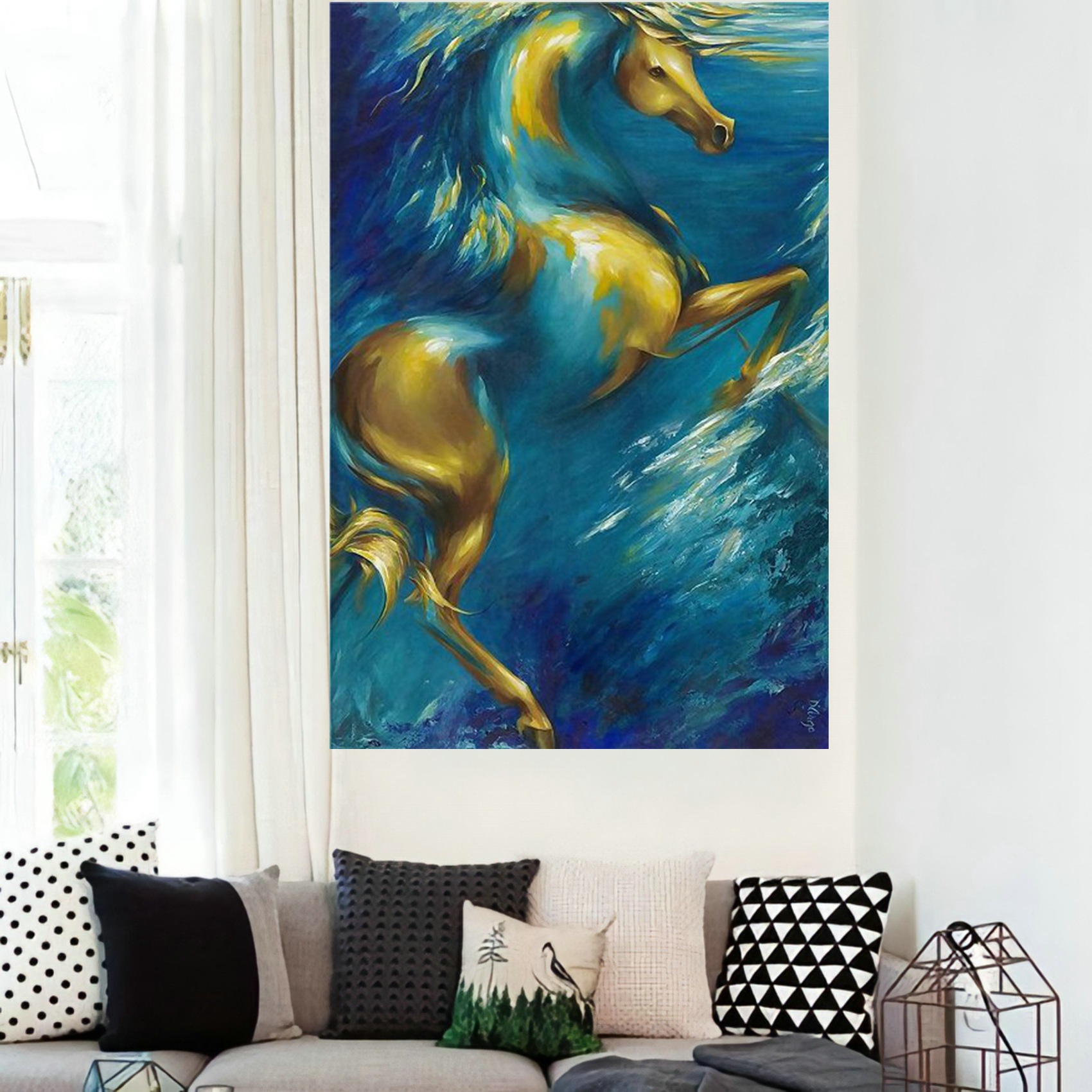 50322 caballo de lujo ligero moderno americano simple de lujo ligero estilo nórdico estilo chino negro y blanco caballo decoración núcleo de pintura