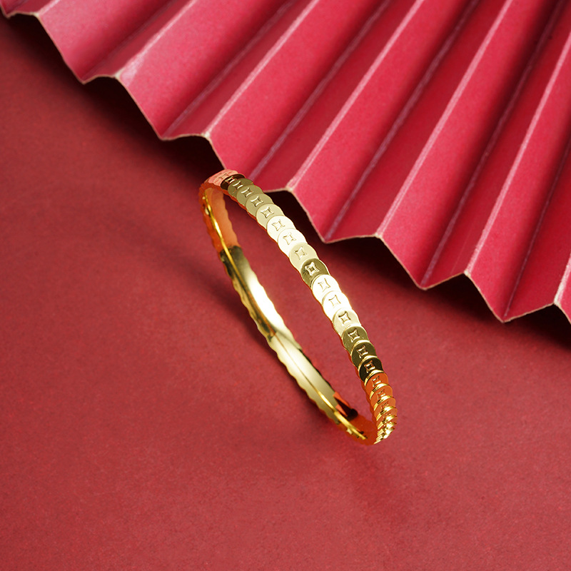 Nueva pulsera de oro de arena vietnamita, pulsera de moneda de cobre laminada retro, simple y versátil femenina, joyería al por mayor que no se desvanece durante mucho tiempo