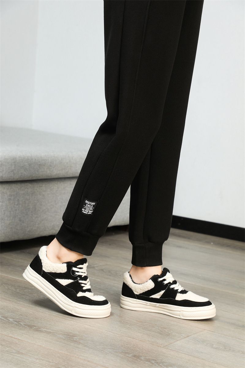 法米姿 羊羔绒运动加绒裤女新款加厚卫裤高腰显瘦束脚休闲裤哈伦