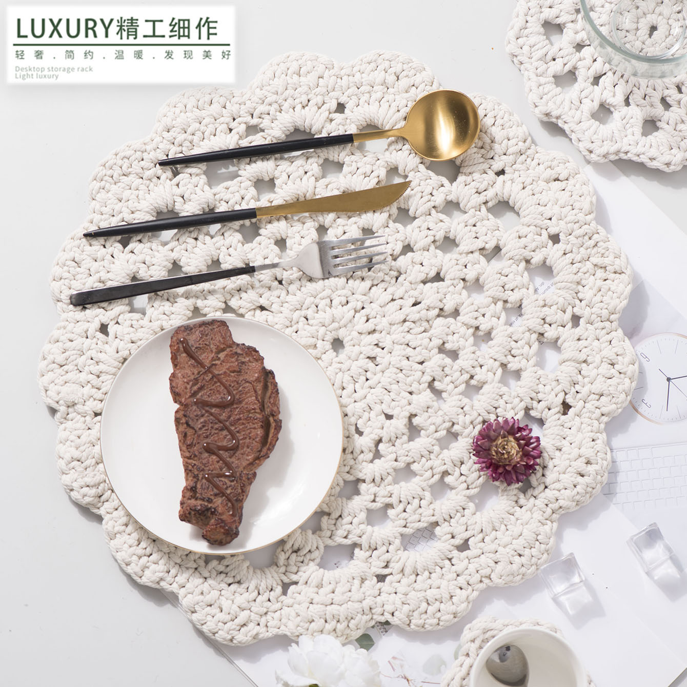 Nórdico de algodón cuerdas de viento taza almohadilla de alta calidad decoración de mesa de comedor cuerdas de algodón trenzadas almohadilla de aislamiento térmico circular accesorios de comida occidental almohadilla de platos