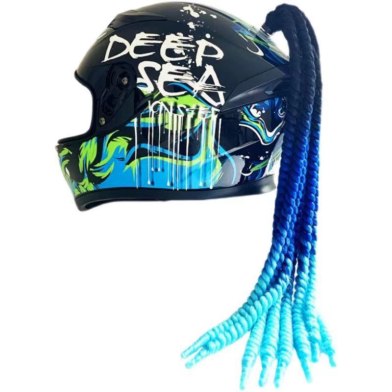 Helmet Braid Suction Cup Spring Braid with Bow Wig Dreadlock Helmet Decoration Motorcycle Cross-Border Hot Sale