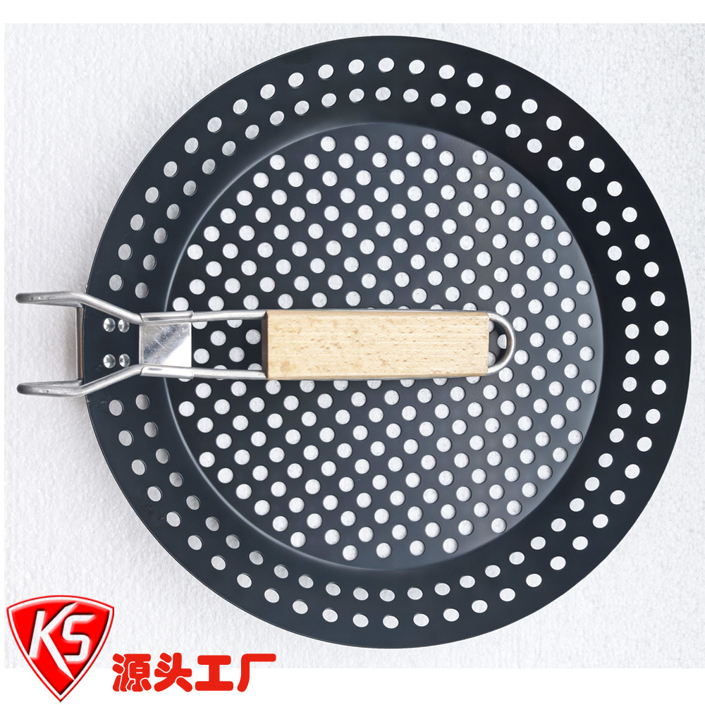 Placa de parrilla redonda de madera plegable en stock, placa de parrilla antiadherente coreana al aire libre, herramientas de parrilla de carne portátil y verduras