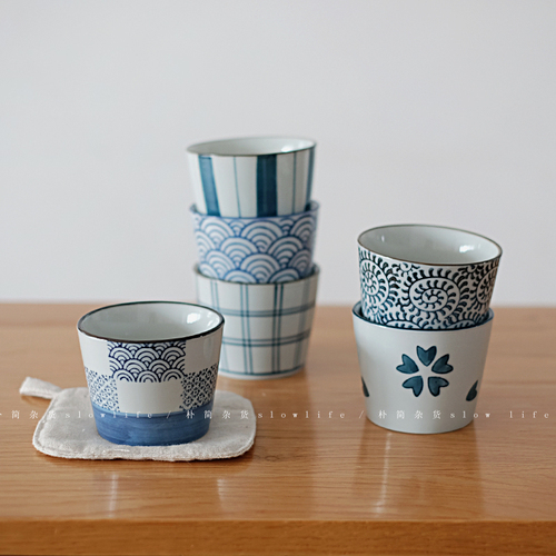 日式手绘风陶瓷猪口杯茶杯 咖啡杯酸奶麦片小食杯8212
