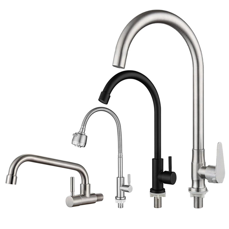 304 stainless steel single cold faucet kitchen faucet wholesale household engineering cross-border 4 points single cold big bend kitchen faucet