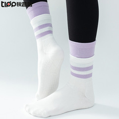 [Cross-border hot sale] Double-layer aerobics, mid-length two-bar terry yoga socks, terry pilates, warm exercise