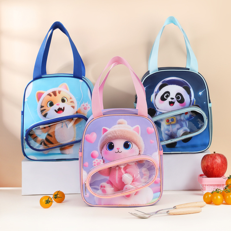 Cartoon Lunch Bag for Elementary School Students, Two-Dimensional Fun Insulated Ice Pack, Children's Lunch Bag, Portable Lunch Box Bag