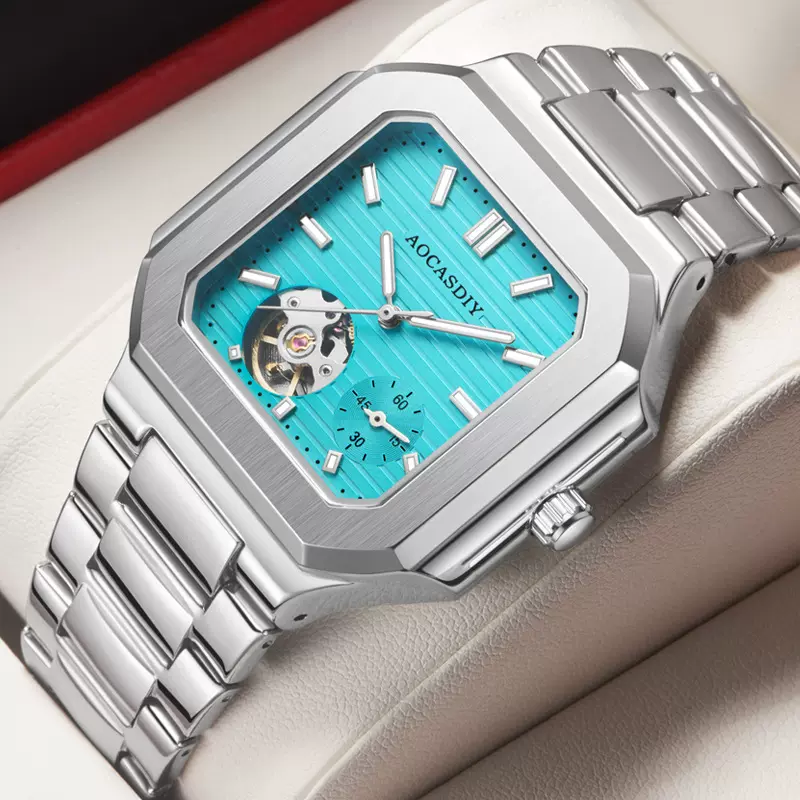 瑞士品牌手表男钢带防水机械表潮流镂空方形男士腕表直播外贸爆款