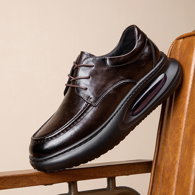 Spring 2025 New Air Cushion Men's Shoes Genuine Leather Business Casual Leather Shoes Men's British Thick-soled Breathable Height-increasing Single-layer Shoes