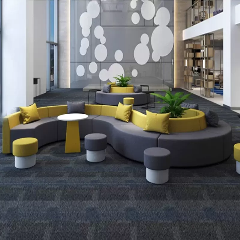现代圆弧形创意沙发组合多人位 酒店大堂商务S型办公沙发沙发家具
