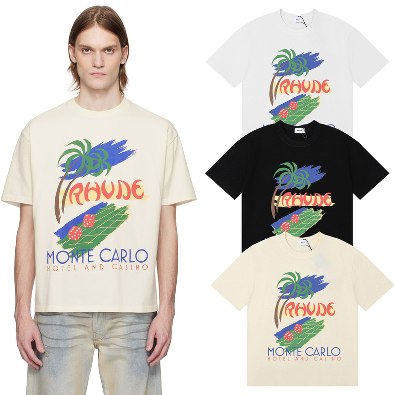 American Trendy Rhude Roulette Green Football Field Dice Print High Weight Double Yarn Casual Short-Sleeved T-Shirt for Men American Trendy Rhude Roulette Green Football Field Dice Print High Weight Double Yarn Casual Short-Sleeved T-Shirt for Men