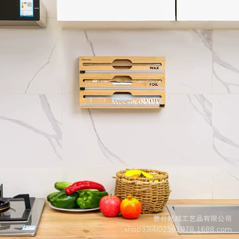 Wooden kitchen plastic wrap box tin foil paper cutter drawer storage box bamboo category category, bamboo wood cutting box