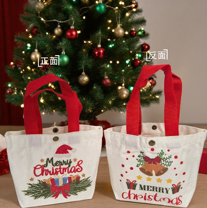 クロスボーダークリスマスギフトバッグ、新しいキャンバスバッグ、人気のクリスマスイブアップル包装袋、お土産ギフト、卸売在庫あり|undefined