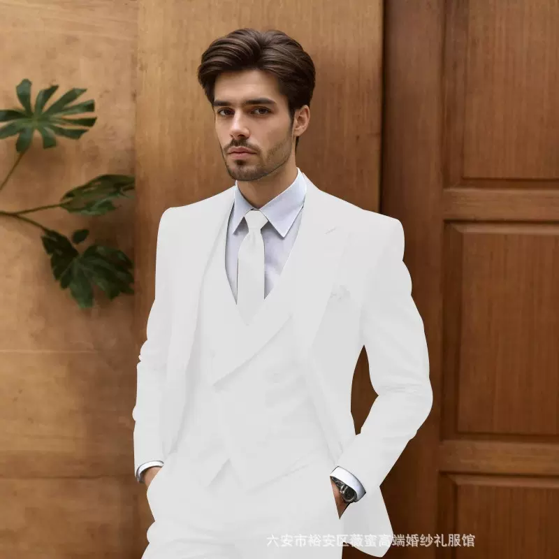 亚马逊高级感男士西服套装帅气修身西装三件套气质婚礼宴会商务装