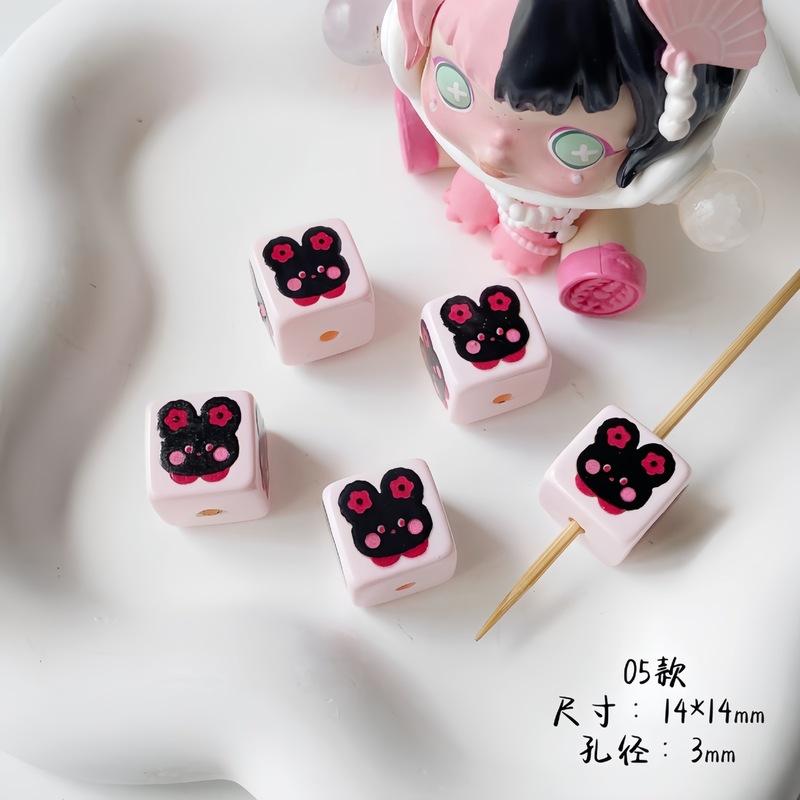 【黑粉系列】亚克力烤漆印花方块串珠diy手机连钥匙扣包挂件材料|undefined