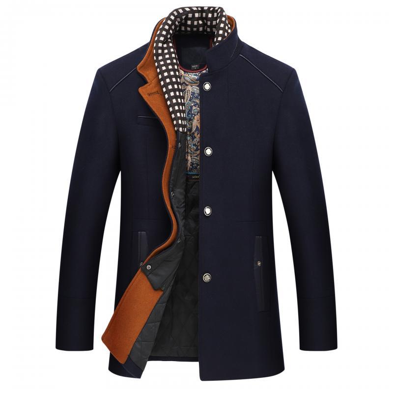 Men Woolen Coat Winter Fleece Warm Jacke...