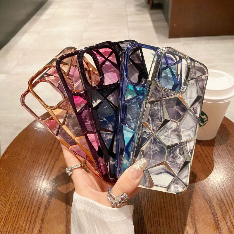 Private Model Suitable for iPhone 17 Phone Case with Marble Pattern, Apple 16 Pro Three-Dimensional Electroplating, 13 High-End Feel
