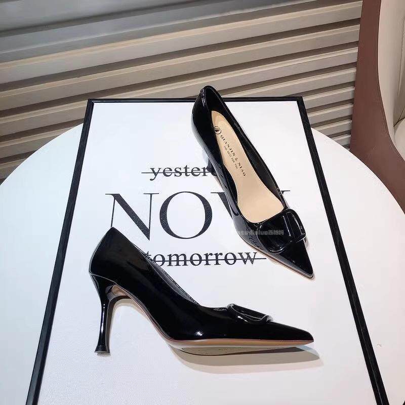 Hong Kong French-Style Square Buckle High Heels for Women 2025 Spring and Autumn New Sexy Versatile Party Shoes Pointed Toe Stiletto Shoes Hong Kong French-Style Square Buckle High Heels for Women 2025 Spring and Autumn New Sexy Versatile Party Shoes Pointed Toe Stiletto Shoes