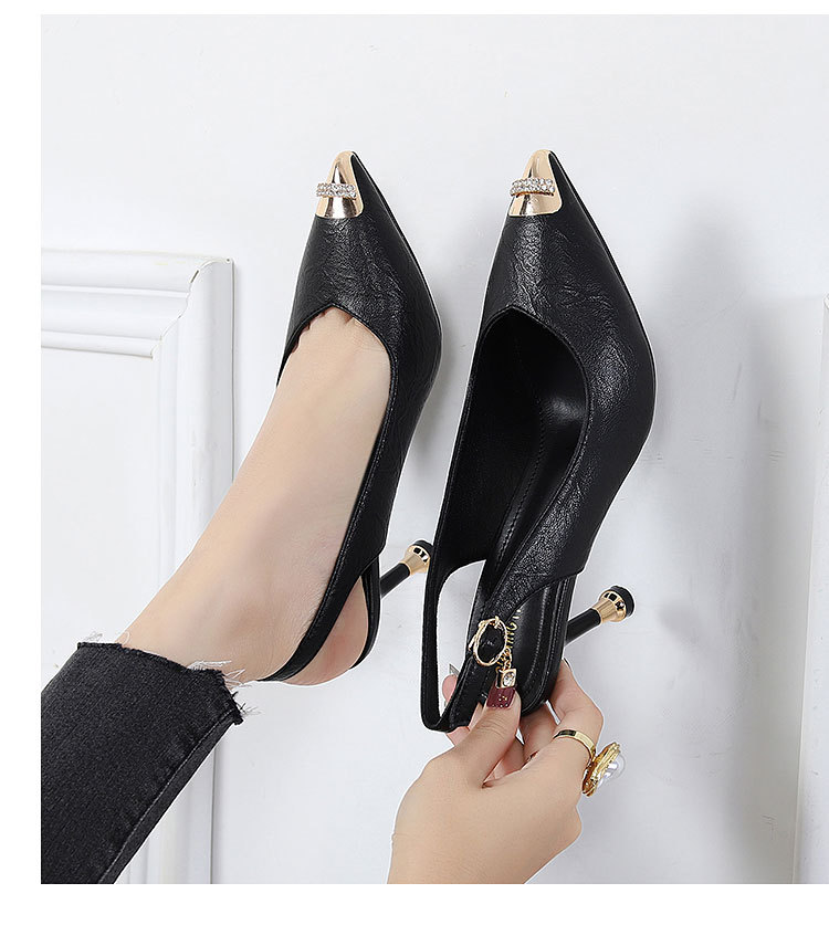 New Spring And Autumn Soft Leather Thin Heel Pointed Toe Mid-Heel Women, Sexy Rhinestone Iron-Toe High-Heel Backless_vogvips.com