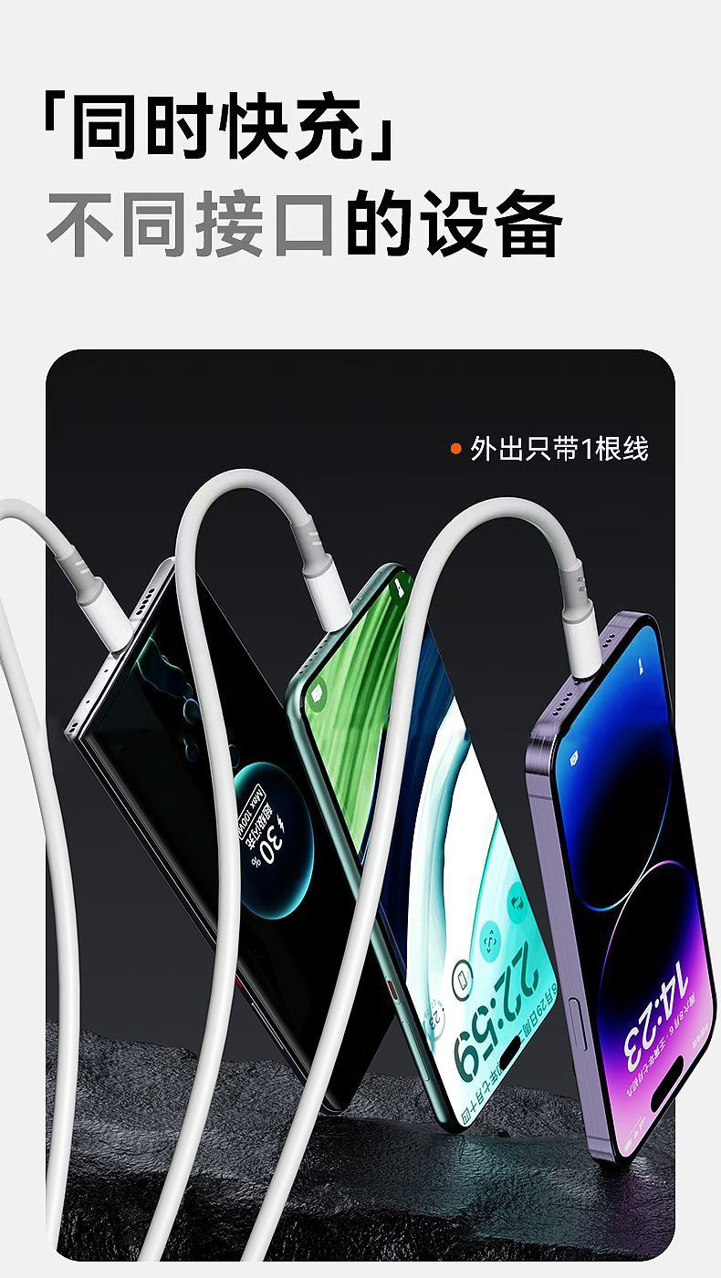 Süper Hızlı Şarj 120W 6A Üçü Bir Arada Şarj Kablosu Apple Type-C Android Telefon Uyumlu Üçlü Hızlı Şarj Kablosu